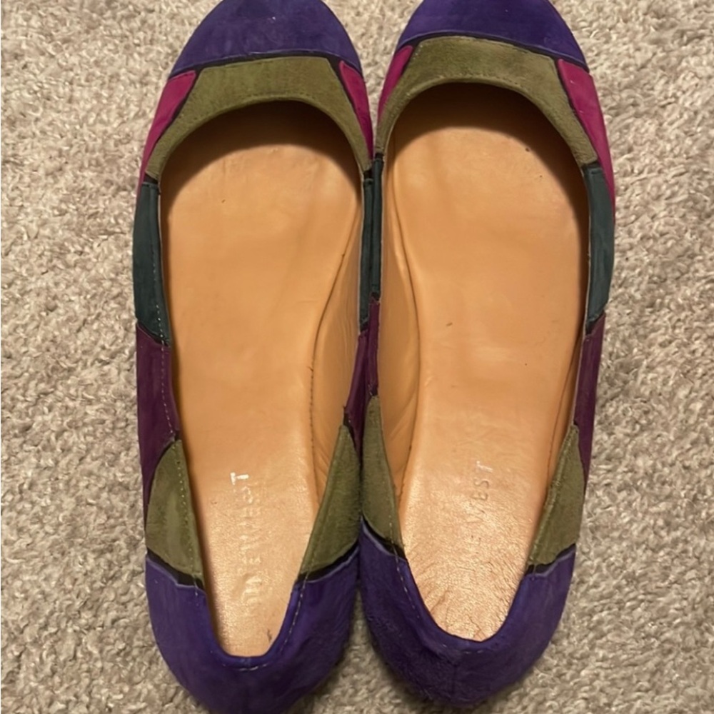 Nine West Purple and Green Flats Vibrant Design